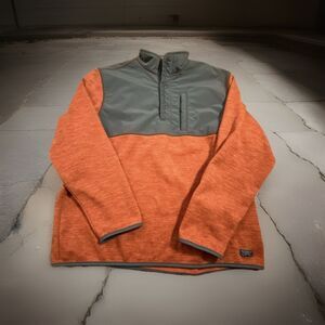 G.H.‎ Bass & Co Pullover Snap Neck Pocket Fleece Orange Gray XL
